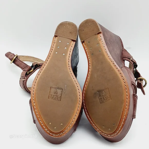 Frye Alexa Criss Cross Wedge Sandals in Brown Leather Size 7.5 for Women - Picture 7 of 7